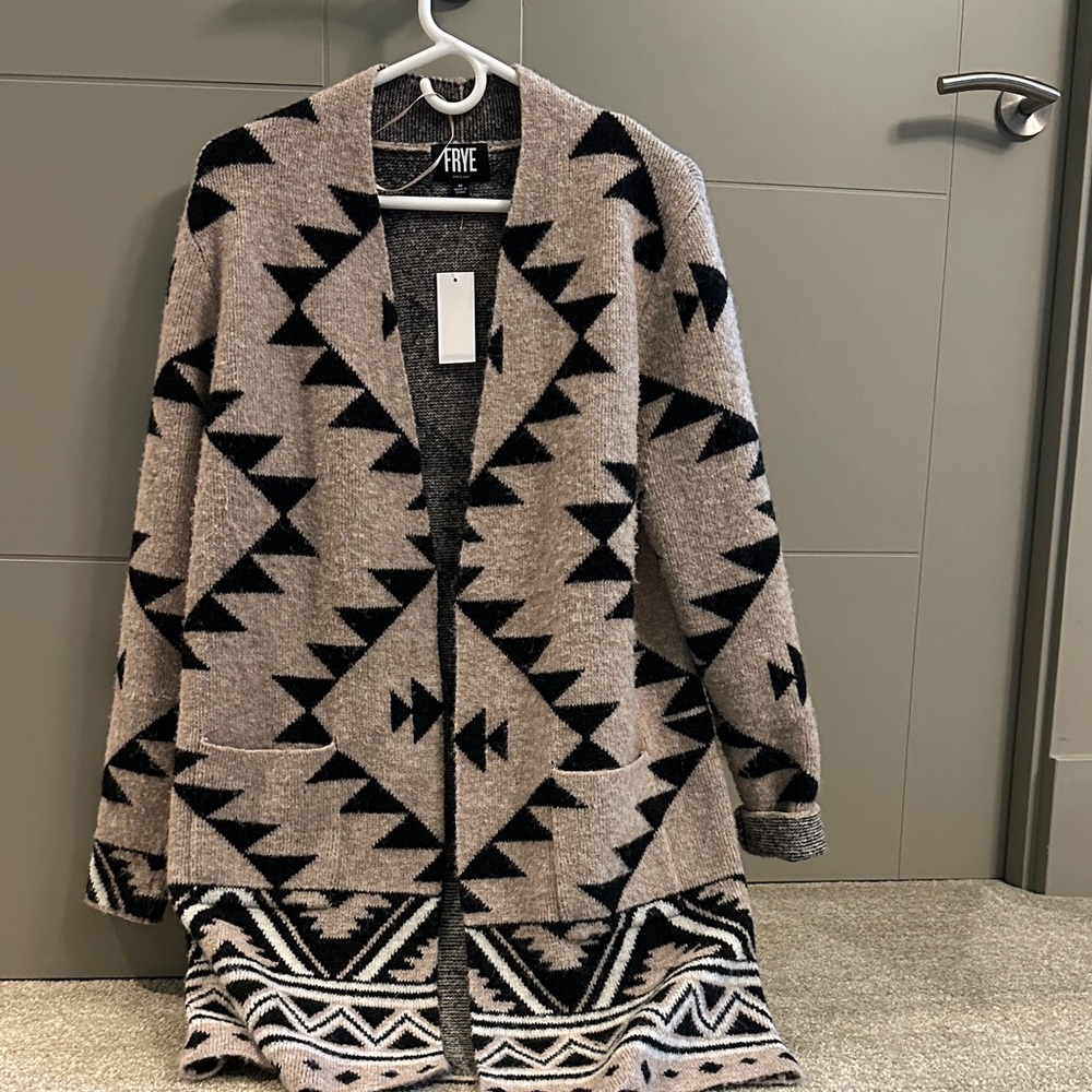 Frye Black and Gray Geometric Cardigan